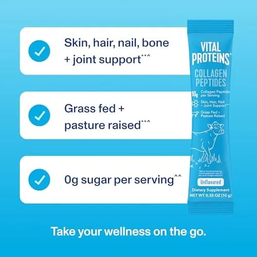 Vital Proteins Collagen Peptides Powder, Unflavored Stick Packs, 20 Count | Supports Hair, Skin & Joints, Travel-Friendly thumbnail 3