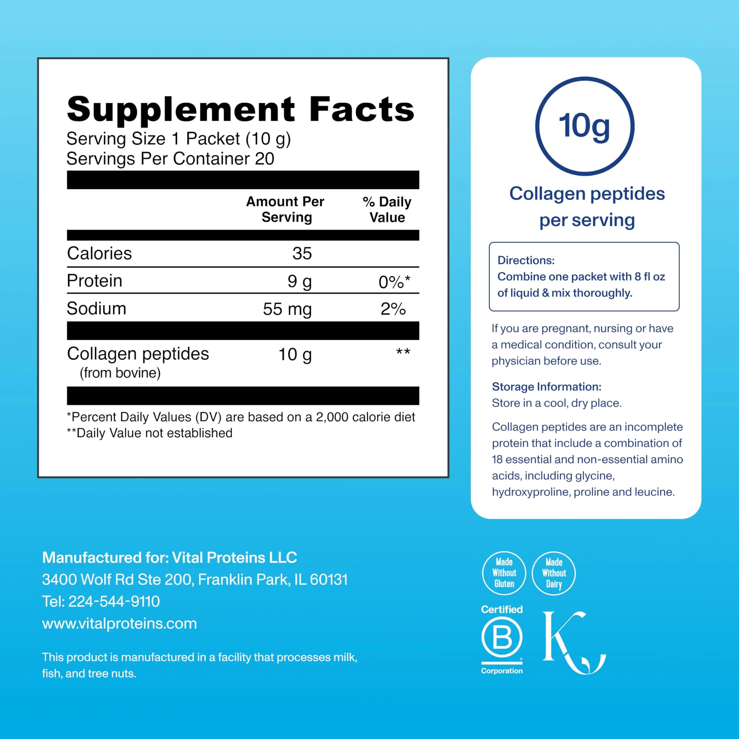 Vital Proteins Unflavored Collagen Peptides Powder - 20 Individual Packets for Hair, Skin, Nails & Joints - view 3