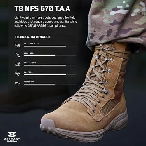 GARMONT Tactical T8 NFS 670 Suede Combat Boots, Coyote, Size 7 Wide | Waterproof & Lightweight thumbnail 2
