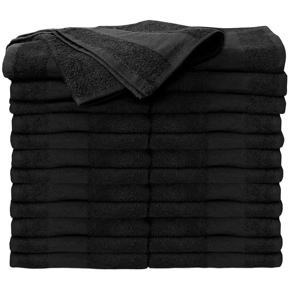 ForPro Professional Collection Bleach Tough Salon Towels, 24ct, Black, 27" L x 16" W | Stain-Resistant Cotton Towels for Salon & Spa