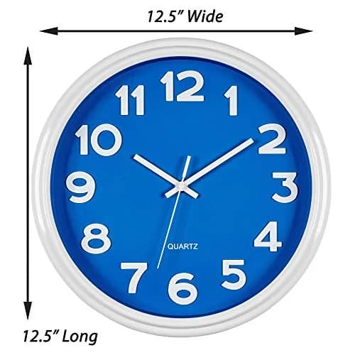 Bernhard Products Blue Wall Clock 12.5 Inch Silent Non-Ticking Modern Stylish Quartz Clocks for Home Kitchen Office Bedroom Boy's Room Nursery Kids School Classroom Battery Operated Easy to Read thumbnail 6