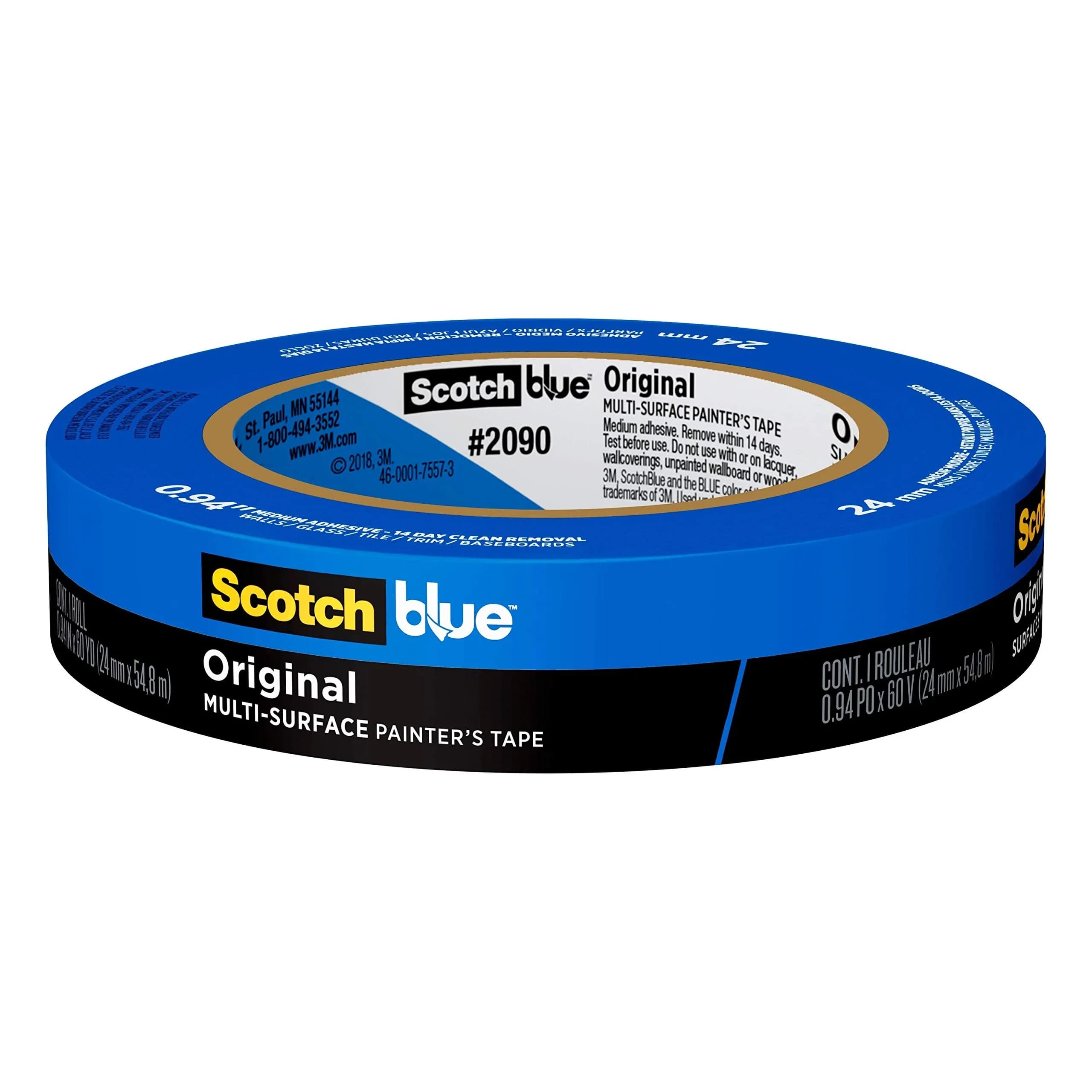 ScotchBlue Original Multi-Surface Painter’s Tape 0.94 inch (24mm) x 60 Yard Rolls (24-Pack) | Clean Release for Walls, Trim, Glass