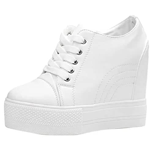 ACE SHOCK Women Wedges Sneakers with Hidden Heel 5.5 US | Fashion Wedding Shoes (White, 5.5 US) thumbnail 1