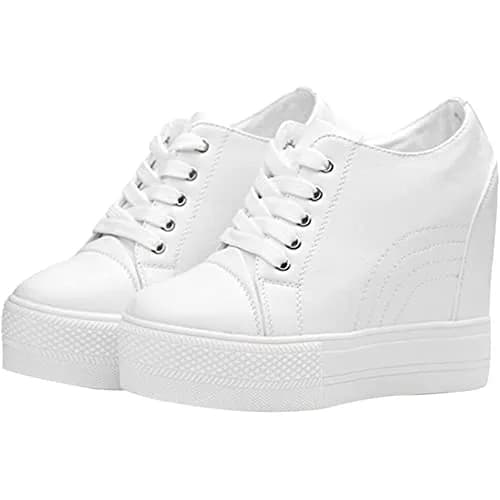 ACE SHOCK Women Wedges Sneakers with Hidden Heel 5.5 US | Fashion Wedding Shoes (White, 5.5 US) thumbnail 7
