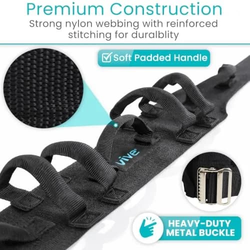 Vive Gait Belt with Handles & Metal Buckle (350 lbs Capacity) | Adjustable Patient Transfer Aid thumbnail 4