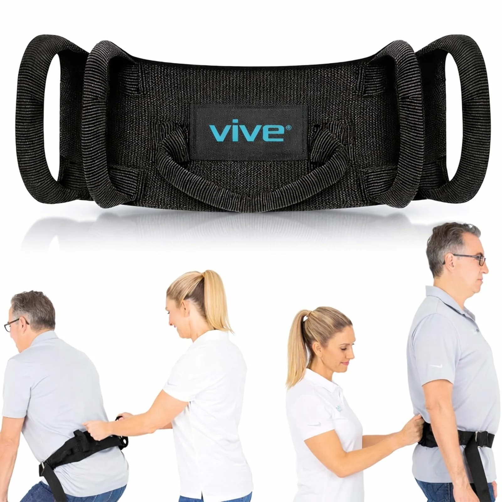 Vive Gait Belt with Handles & Metal Buckle (350 lbs Capacity) | Adjustable Patient Transfer Aid - main product image