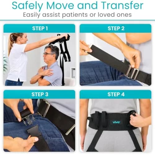 Vive Transfer Belt with Leg Loops & Padded Handles - 52 Inch Adjustable Gait Belt for Patient Lifting & Mobility Support thumbnail 6