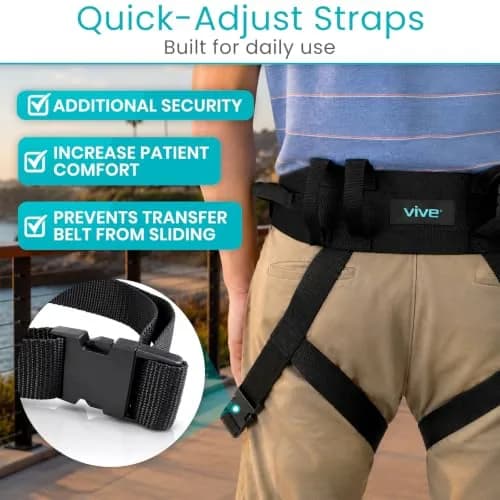 Vive Transfer Belt with Leg Loops & Padded Handles - 52 Inch Adjustable Gait Belt for Patient Lifting & Mobility Support thumbnail 7