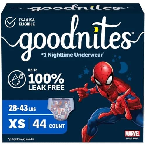 GoodNites Boys' Nighttime Bedwetting Underwear, Extra Small (28-43 lbs), 44 Ct | Leak-Free Protection for Confident Nights thumbnail 1