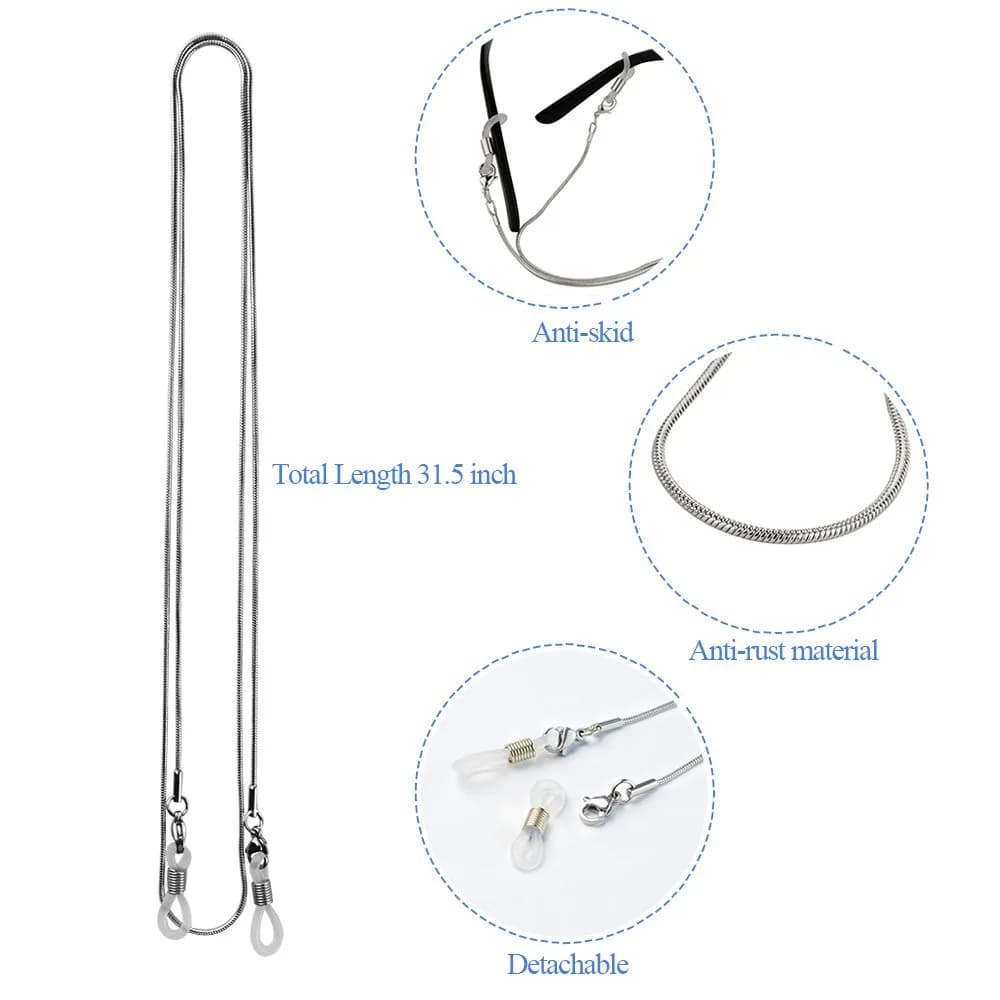 Jmkcoz Stainless Steel Eyeglass Holder Chain 80cm (2.62 ft) | Silver Chain for Neck - view 3