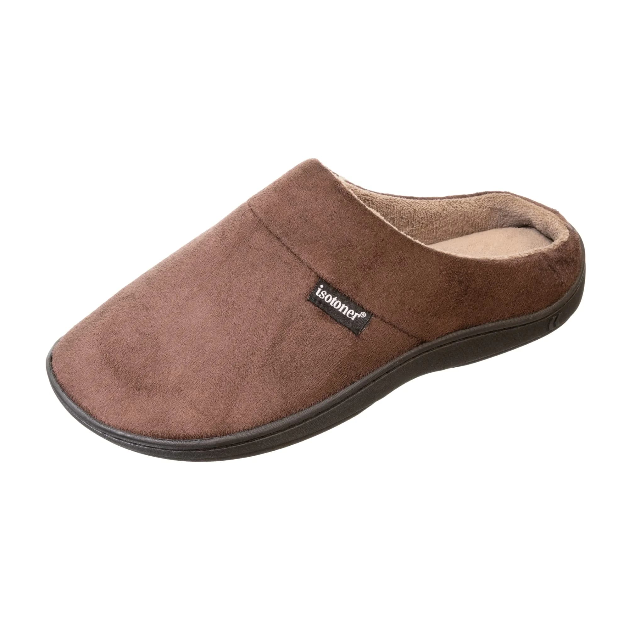 isotoner Men's Microsuede Devin Slip On Slippers with Cooling Memory Foam | Indoor/Outdoor Comfort (70-120 chars) — Microsuede Dark Chocolate / Medium - main product image