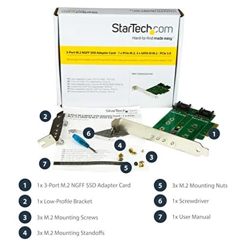 StarTech.com 3-Port M.2 Adapter, 1x NVMe & 2x SATA III, LEDs, PCIe 3.0 x4 (40Gbps) | 2280/2260/2242/2230 SSD Support thumbnail 5