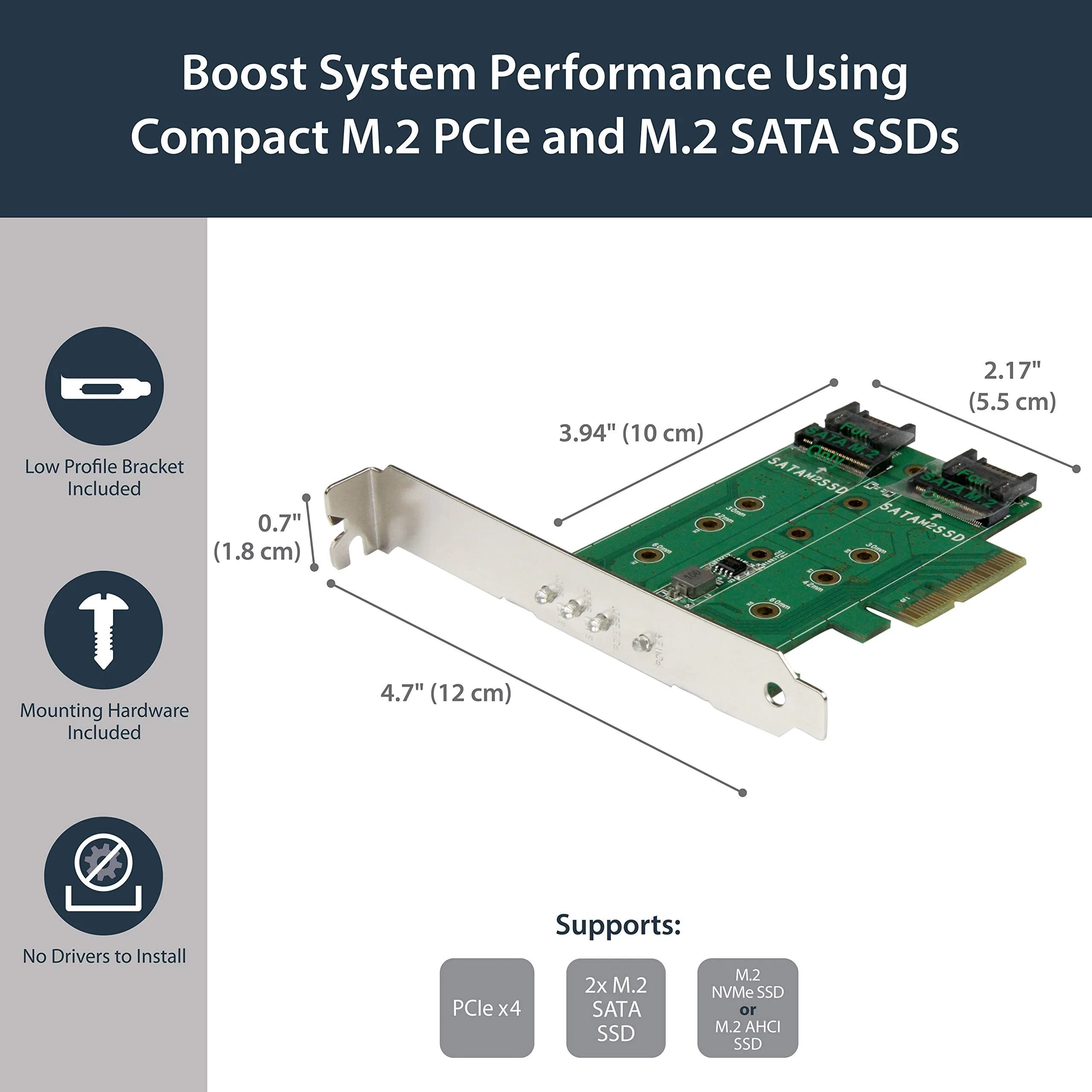 StarTech.com 3-Port M.2 Adapter, 1x NVMe & 2x SATA III, LEDs, PCIe 3.0 x4 (40Gbps) | 2280/2260/2242/2230 SSD Support - view 2