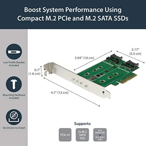 StarTech.com 3-Port M.2 Adapter, 1x NVMe & 2x SATA III, LEDs, PCIe 3.0 x4 (40Gbps) | 2280/2260/2242/2230 SSD Support thumbnail 2