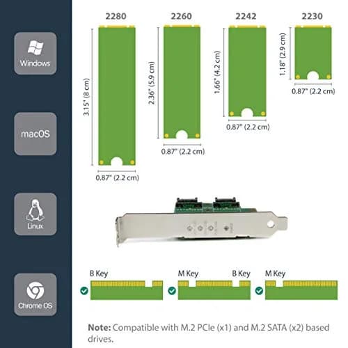 StarTech.com 3-Port M.2 Adapter, 1x NVMe & 2x SATA III, LEDs, PCIe 3.0 x4 (40Gbps) | 2280/2260/2242/2230 SSD Support thumbnail 3