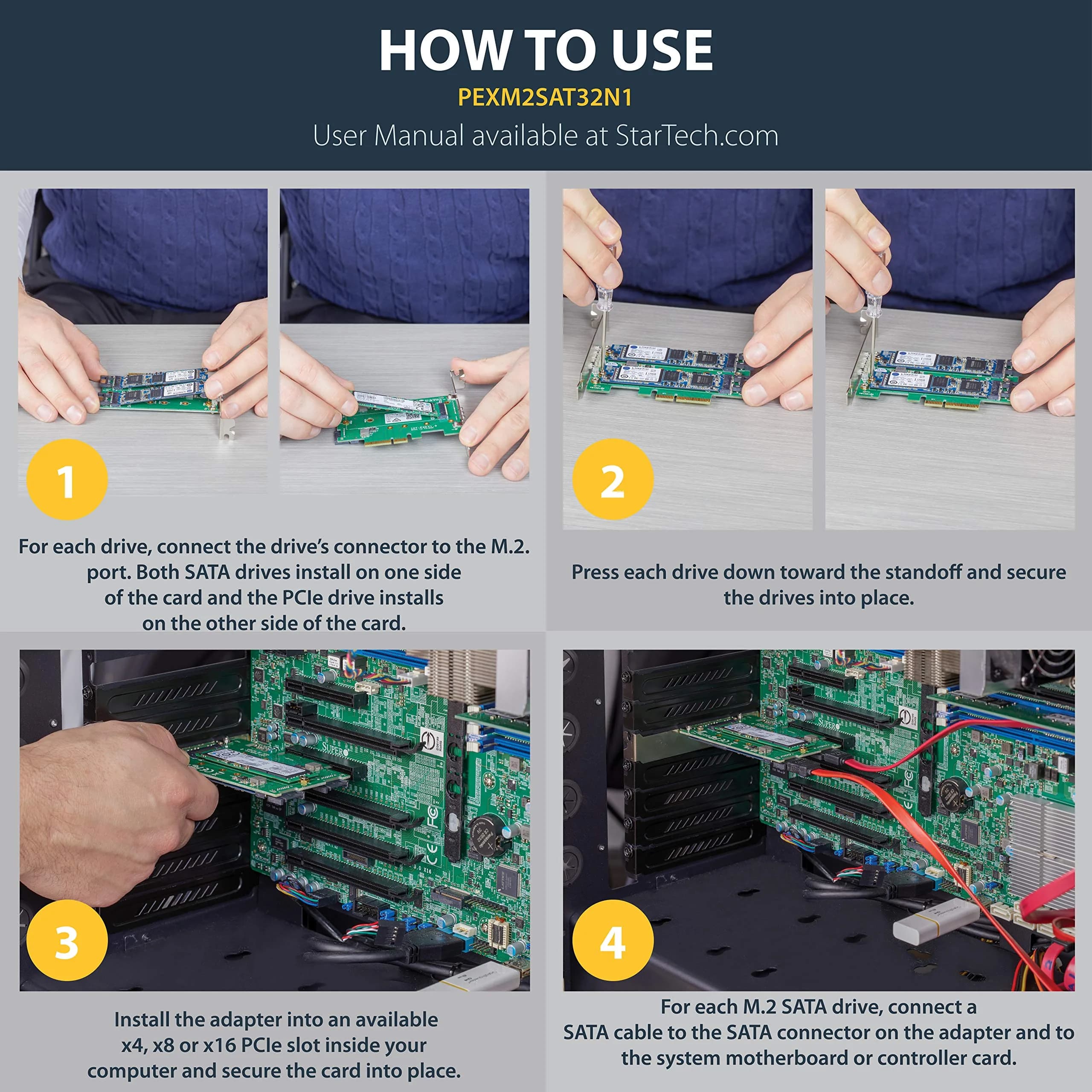 StarTech.com 3-Port M.2 Adapter, 1x NVMe & 2x SATA III, LEDs, PCIe 3.0 x4 (40Gbps) | 2280/2260/2242/2230 SSD Support - view 4