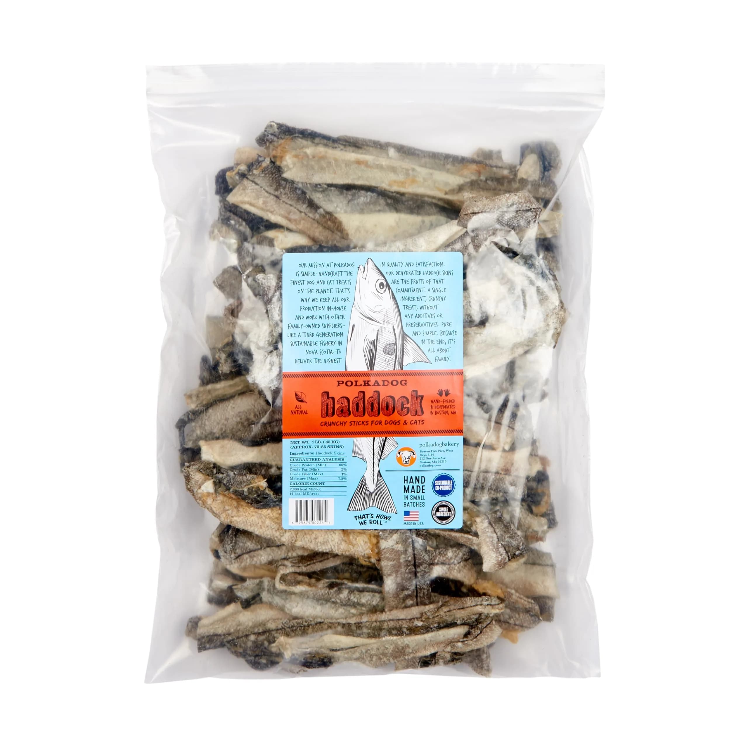 Polkadog Crunchy Haddock Skins Dog Treats | Single-Ingredient, 1lb | Omega-3 Rich, Hypoallergenic, Grain-Free — 1 Pound