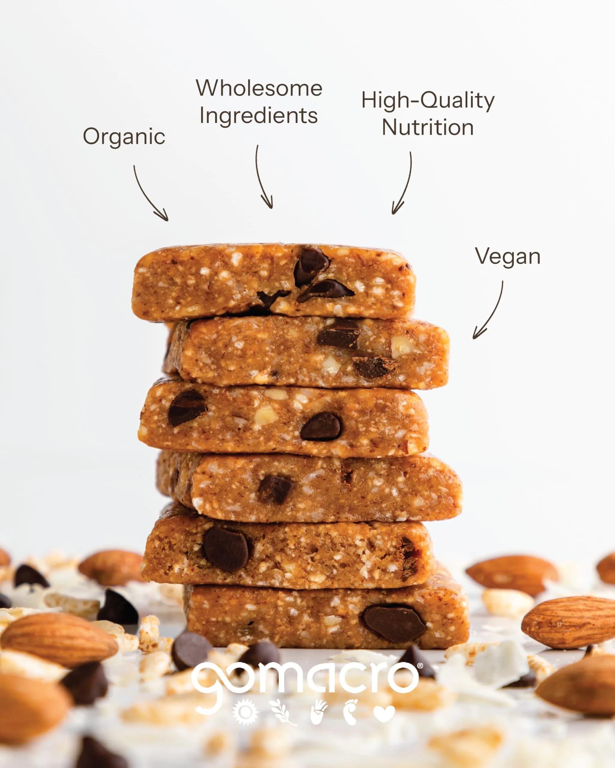 GoMacro MacroBar Organic Vegan Protein Bar - Coconut Almond Butter Chocolate Chip, 12 Count Pack | Plant-Based Energy Snack - view 3