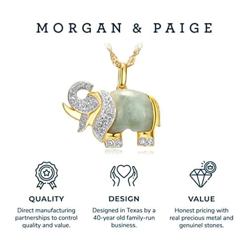 MORGAN & PAIGE Silver 18k Yellow Gold Plated Jade Elephant Necklace 18in | Symbol of Strength & Wisdom thumbnail 5