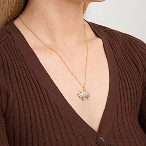 MORGAN & PAIGE Silver 18k Yellow Gold Plated Jade Elephant Necklace 18in | Symbol of Strength & Wisdom thumbnail 2