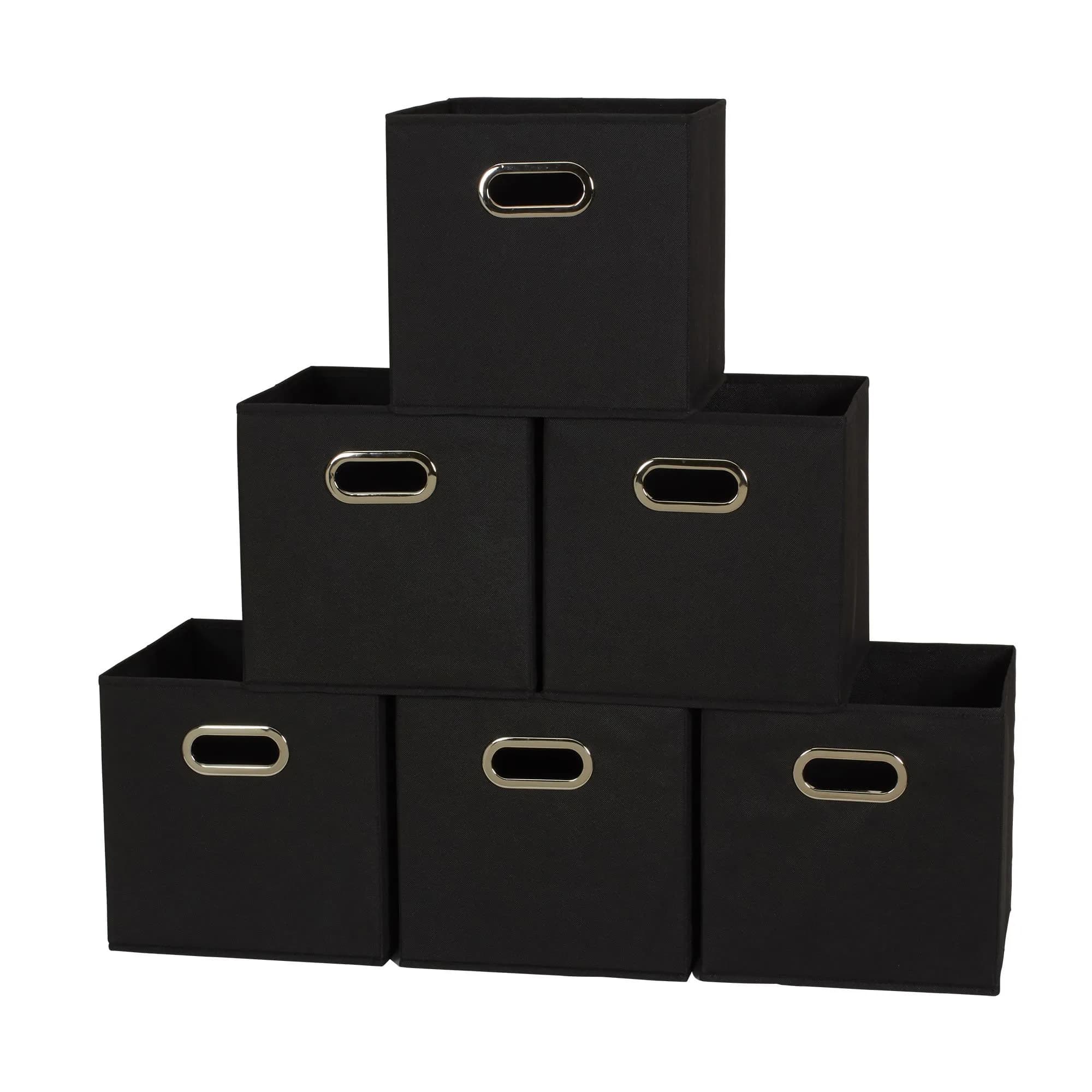 Household Essentials Foldable Fabric Storage Bins 6 Piece Set | Classic Black, Stackable & Space-Saving (70-120 chars) - main product image