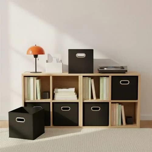 Household Essentials Foldable Fabric Storage Bins 6 Piece Set | Classic Black, Stackable & Space-Saving (70-120 chars) thumbnail 5