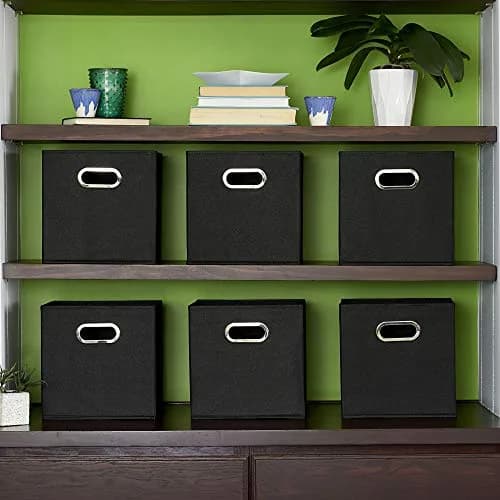 Household Essentials Foldable Fabric Storage Bins 6 Piece Set | Classic Black, Stackable & Space-Saving (70-120 chars) thumbnail 7