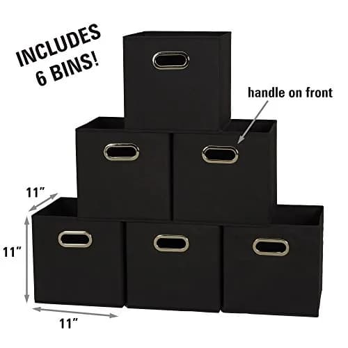 Household Essentials Foldable Fabric Storage Bins 6 Piece Set | Classic Black, Stackable & Space-Saving (70-120 chars) thumbnail 2