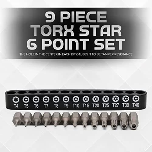 RamPro 15Pc Security Torx Bit Set T5-T50 with 1/4" Hex Shank | Tamper Proof Driver Bits for Automotive & Electronics thumbnail 4