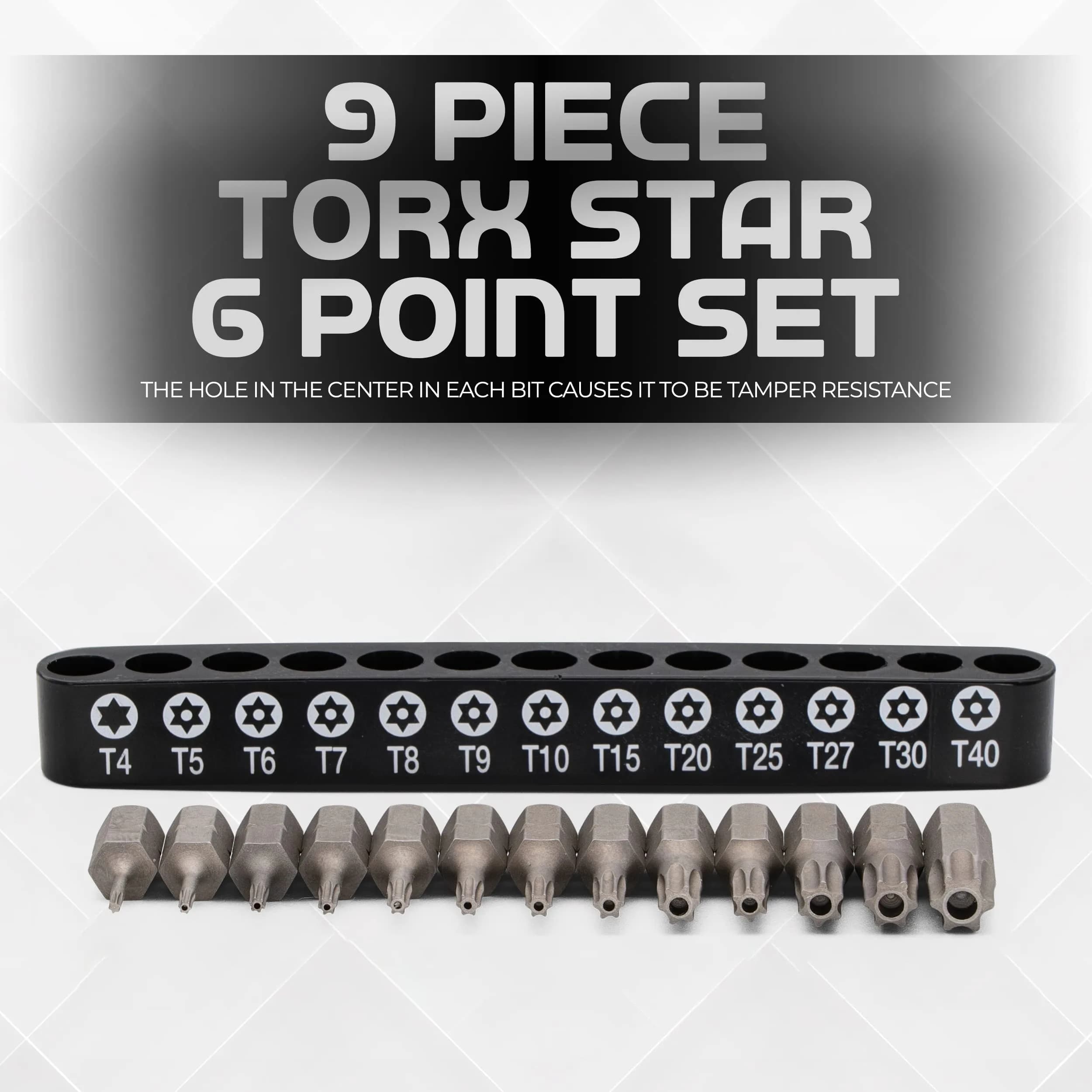 RamPro 15Pc Security Torx Bit Set T5-T50 with 1/4" Hex Shank | Tamper Proof Driver Bits for Automotive & Electronics - view 4