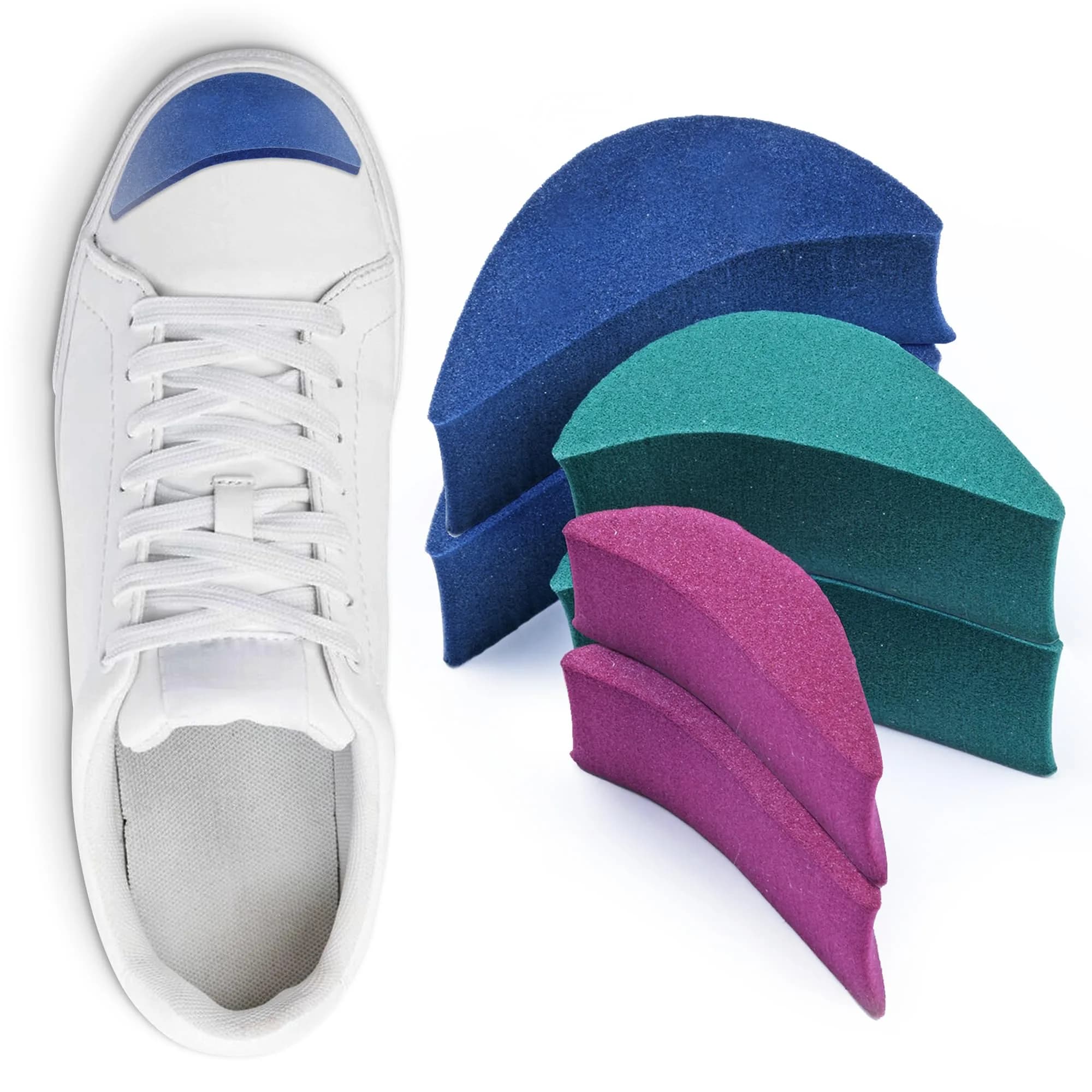Shoolex Shoe Filler 3 Sizes in One Pack | PU Foam Toe Cushion Inserts for Big Shoes — Blue, Green, Purple