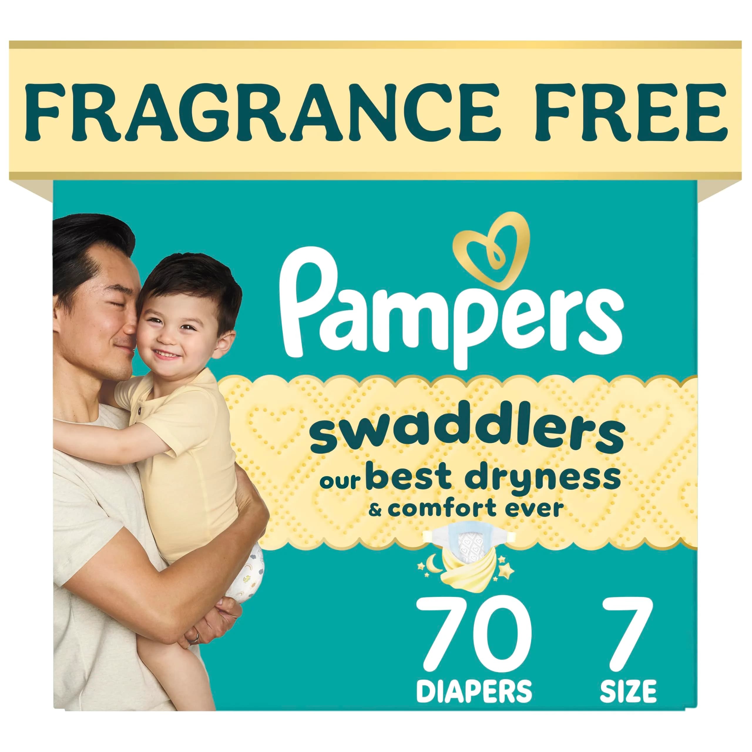 Pampers Swaddlers Diapers Size 7 (31+ lbs / 14+ kg) | Hypoallergenic & Absorbent for Dry Comfort
