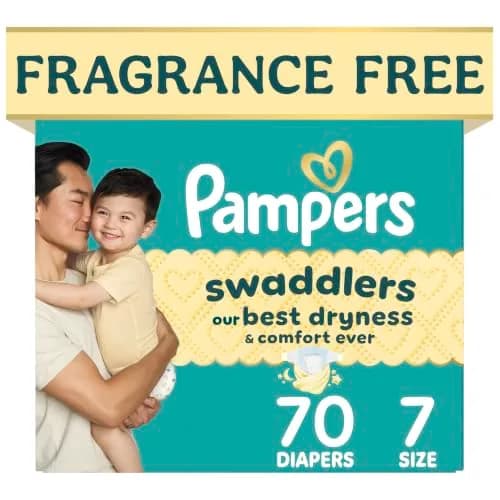 Pampers Swaddlers Diapers Size 7 (31+ lbs / 14+ kg) | Hypoallergenic & Absorbent for Dry Comfort thumbnail 1