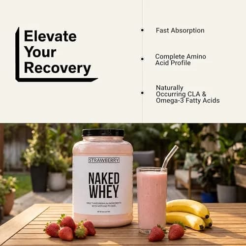 NAKED Strawberry Whey Protein Powder 2.27 kg (5 lb) | All Natural Grass Fed Whey Protein with Dried Strawberries thumbnail 6