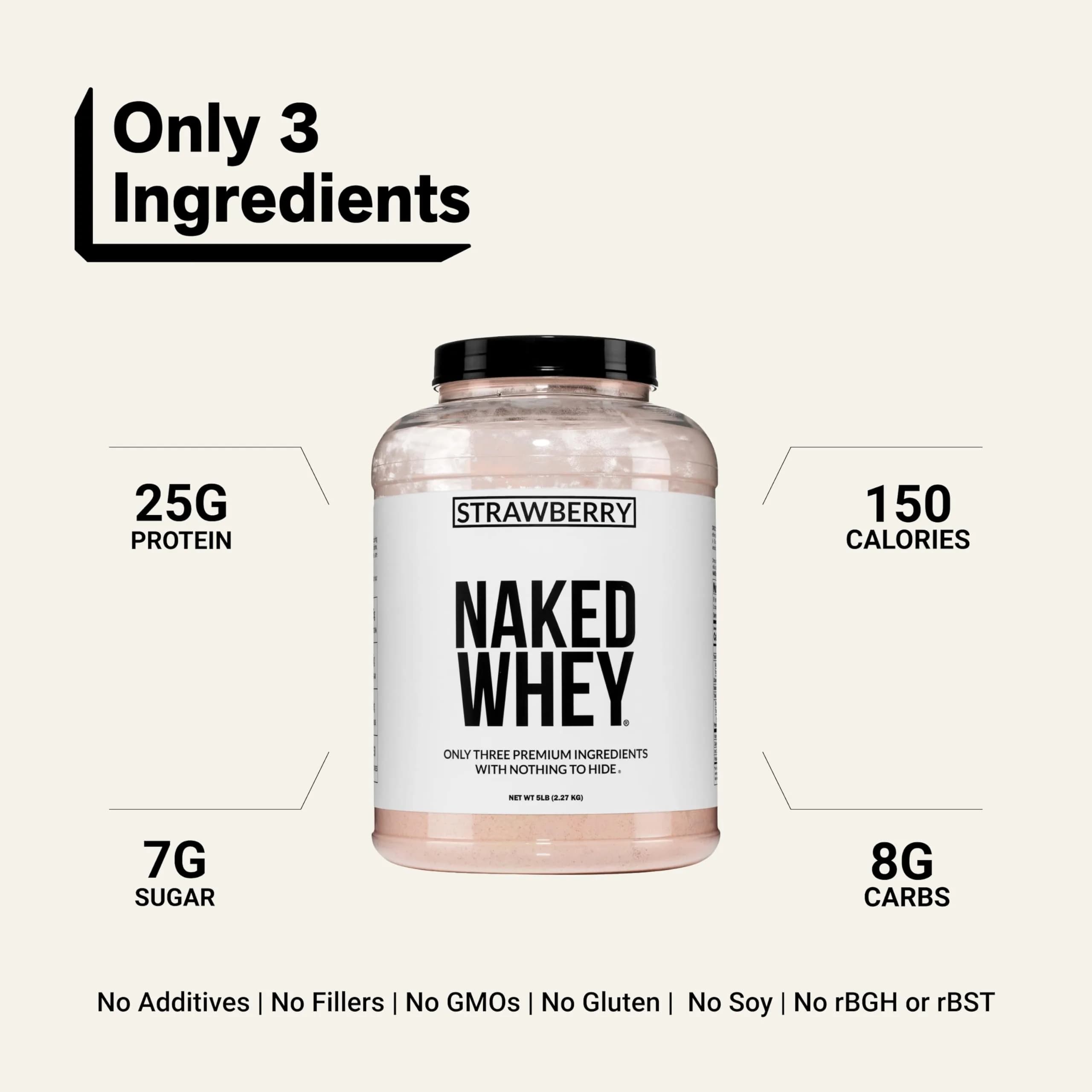 NAKED Strawberry Whey Protein Powder 2.27kg (5 lb) | All Natural Grass Fed Whey Protein Aid Muscle Growth & Recovery - view 3