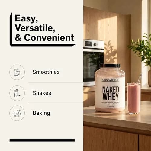 NAKED Strawberry Whey Protein Powder 2.27 kg (5 lb) | All Natural Grass Fed Whey Protein with Dried Strawberries thumbnail 7