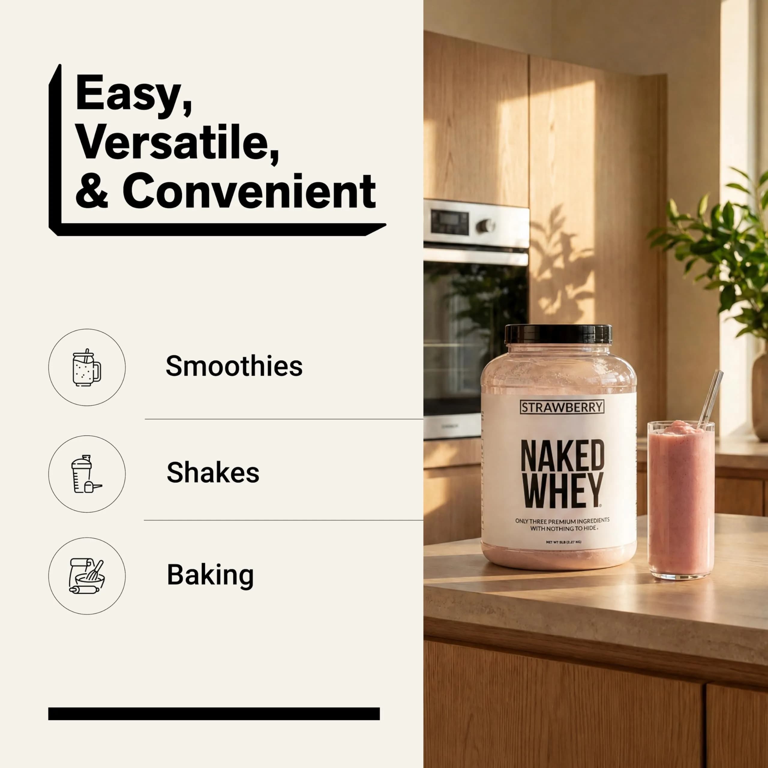 NAKED Strawberry Whey Protein Powder 2.27kg (5 lb) | All Natural Grass Fed Whey Protein Aid Muscle Growth & Recovery - view 7