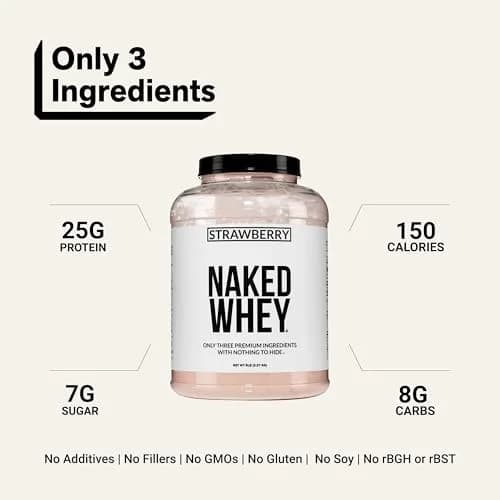 NAKED Strawberry Whey Protein Powder 2.27 kg (5 lb) | All Natural Grass Fed Whey Protein with Dried Strawberries thumbnail 3