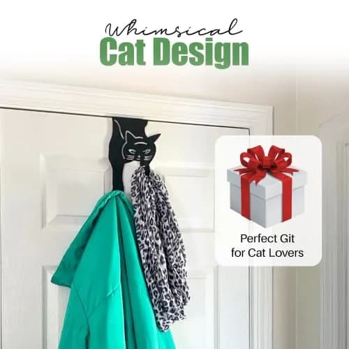 Evelots Cat Over the Door Hooks, Heavy Duty Metal Coat & Towel Hanger | Space-Saving Cat Design, Holds Up to 20 lbs thumbnail 7