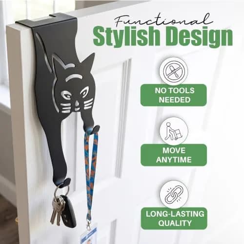Evelots Cat Over the Door Hooks, Heavy Duty Metal Coat & Towel Hanger | Space-Saving Cat Design, Holds Up to 20 lbs thumbnail 2