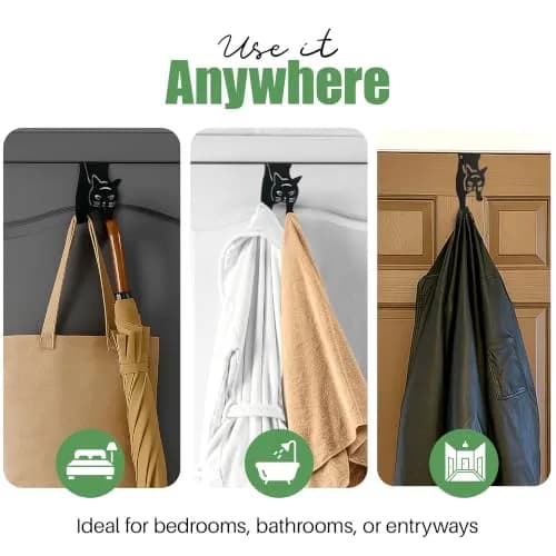 Evelots Cat Over the Door Hooks, Heavy Duty Metal Coat & Towel Hanger | Space-Saving Cat Design, Holds Up to 20 lbs thumbnail 4