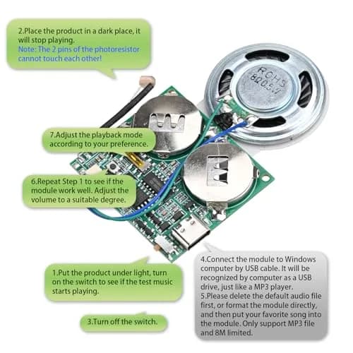 IS Light Sensor Sound Module Type-C USB Recordable Music Player 45x40mm | Programmable Light-Activated Speaker thumbnail 7