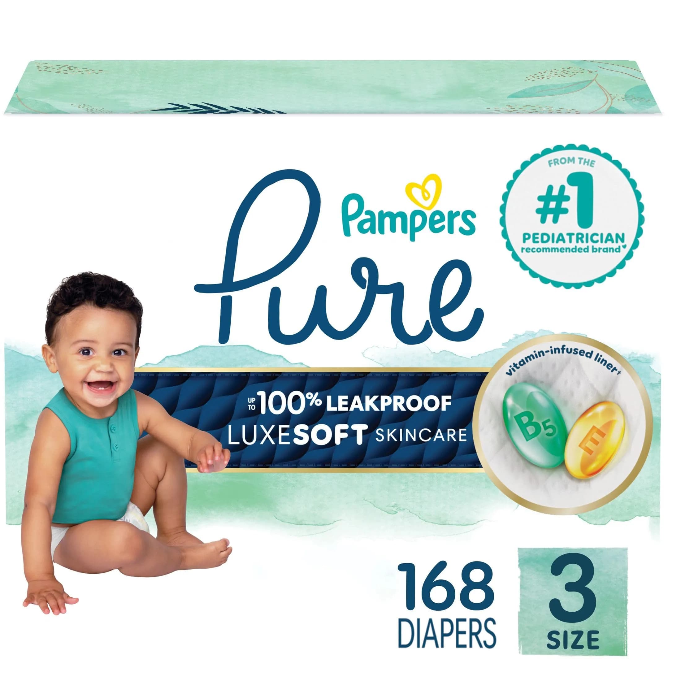 Pampers Pure Baby Diapers Size 3 (16-28 lbs) 168 Count | Hypoallergenic & Leakproof - main product image
