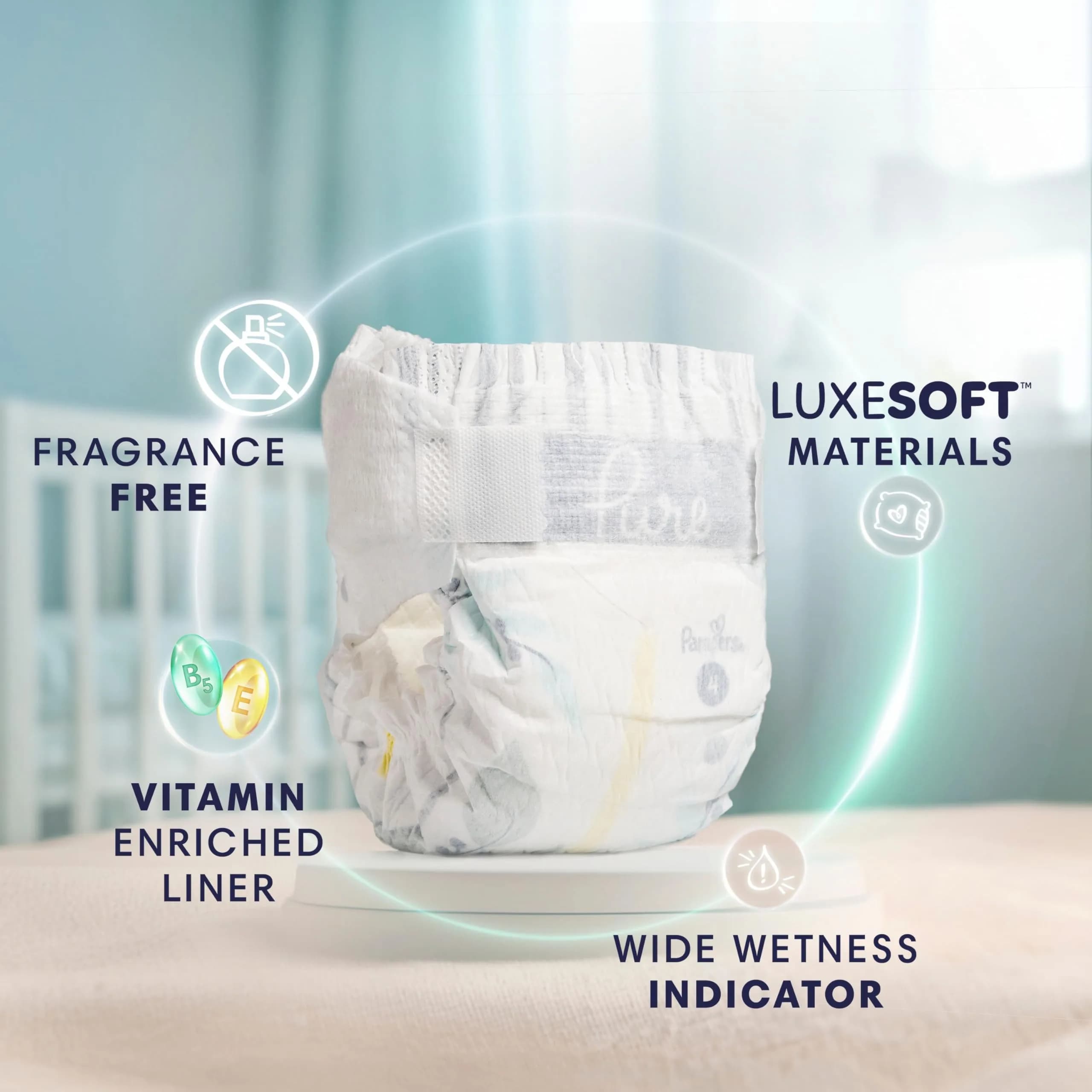 Pampers Pure Baby Diapers Size 3 (16-28 lbs) 168 Count | Hypoallergenic & Leakproof - view 2