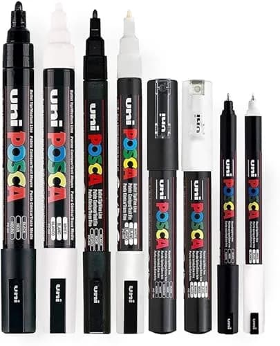 posca black & white paint marker set of 8 | reversible tips, waterproof, versatile for art & craft thumbnail 1