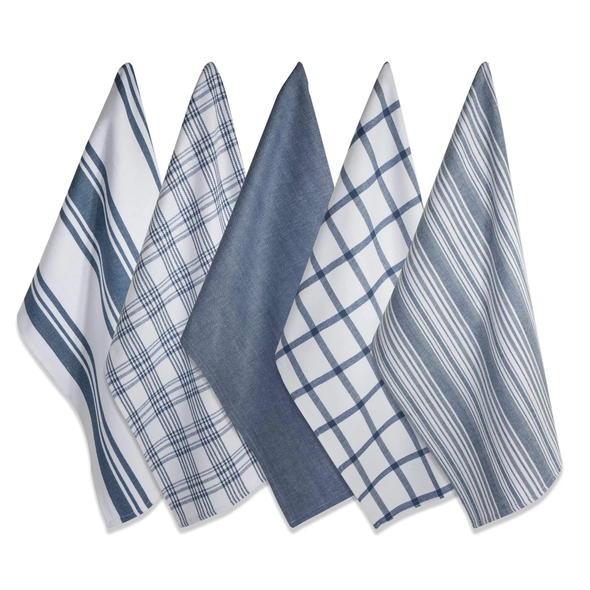DII Assorted Woven Kitchen Dishtowel Set 18x28" (45.7x71.1 cm) | 5 Piece 100% Cotton Absorbent Lint-Free Towels