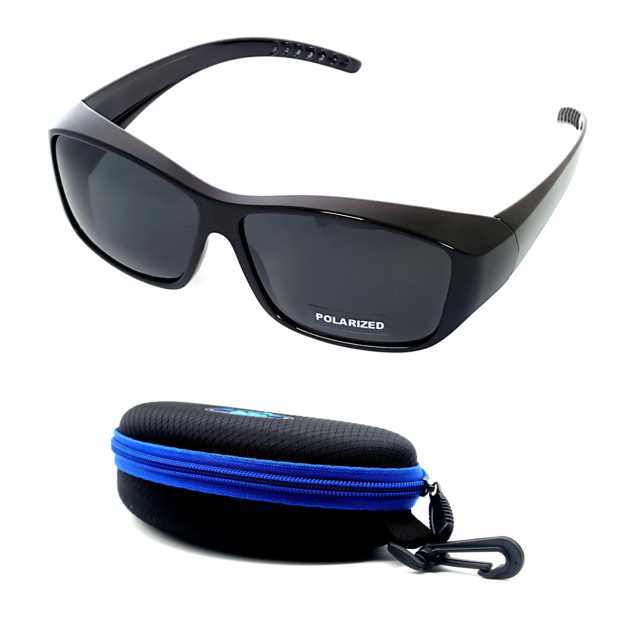 BLUE CUT Fit Over Polarized Sunglasses 65mm Grey Plastic Unisex Large — Black Grey