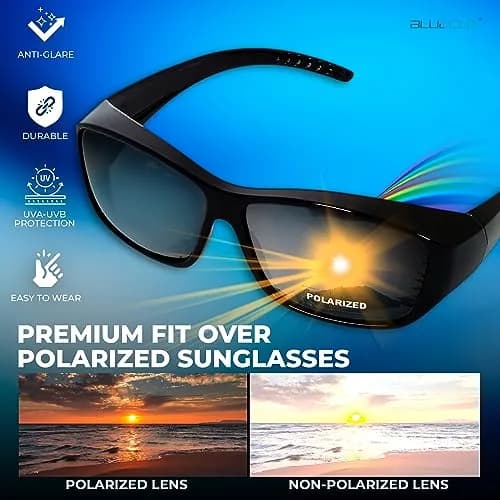 BLUE CUT Fit Over Polarized Sunglasses 65mm Grey Plastic Unisex Large thumbnail 2