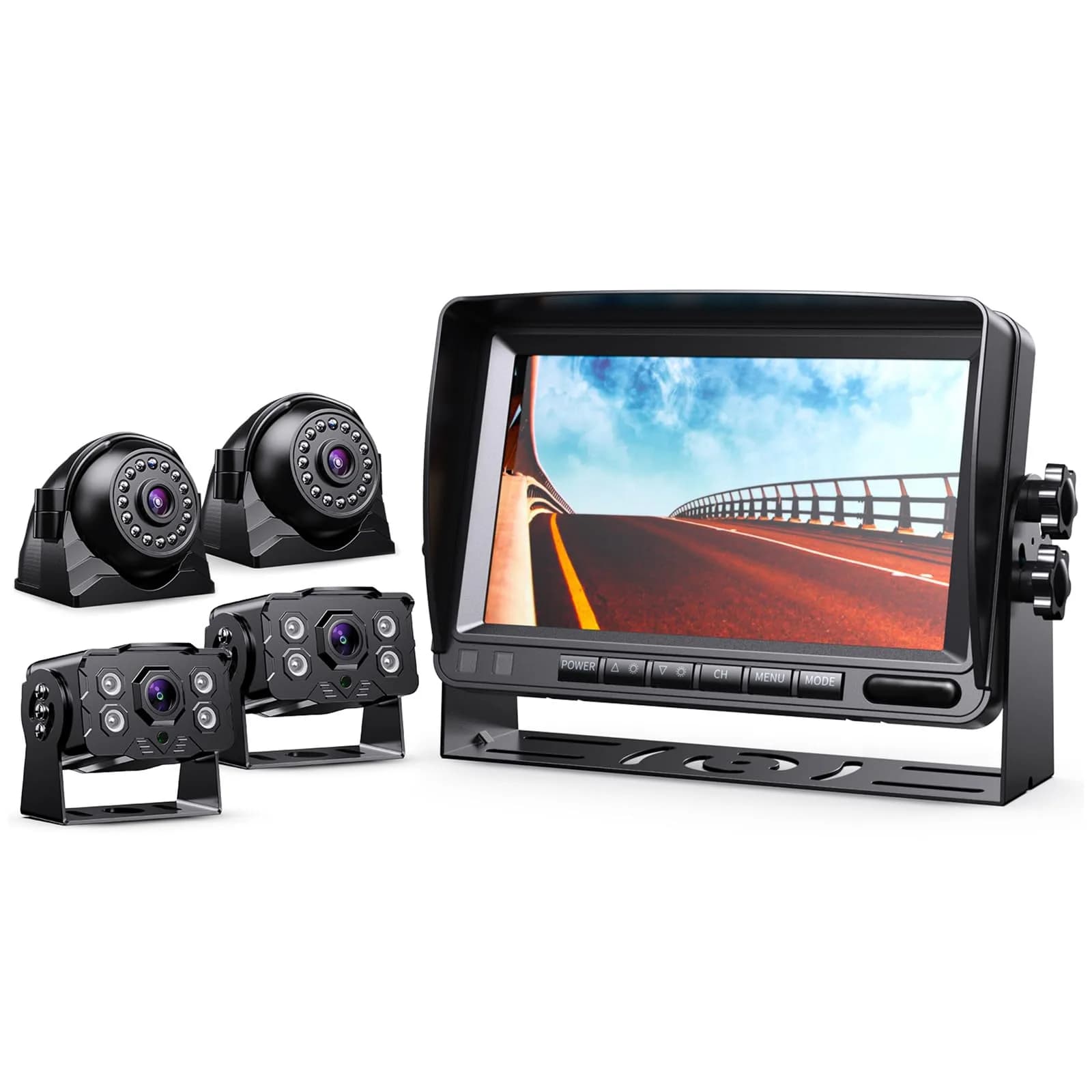 eRapta HD 1080p Backup Camera System Kit with 7-inch Monitor & 4 Cameras | 170° Wide Angle, IP69K Waterproof, DVR Recording