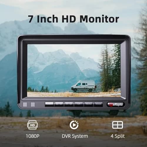eRapta HD 1080p Backup Camera System Kit with 7-inch Monitor & 4 Cameras | 170° Wide Angle, IP69K Waterproof, DVR Recording thumbnail 2